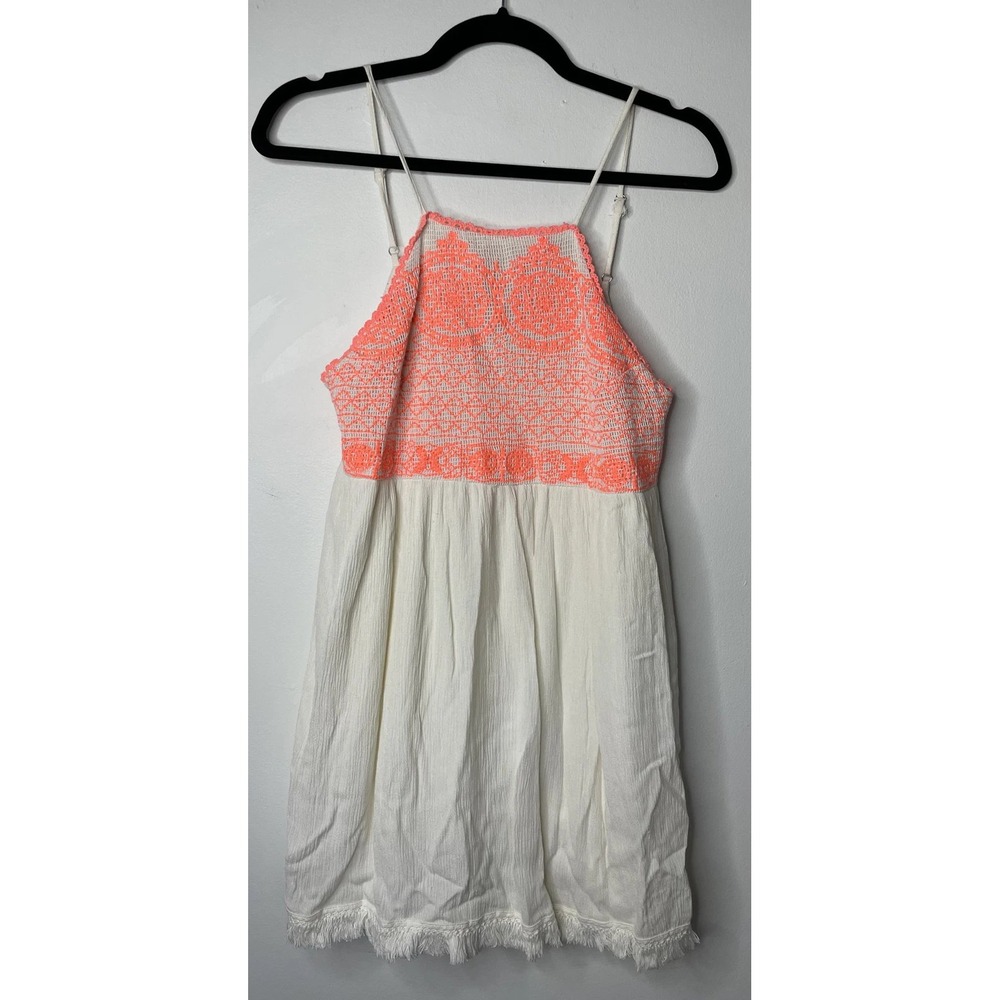 Blu Pepper Dress Womens Small Off White Neon Orange Lace Fringe Boho Whimsigoth